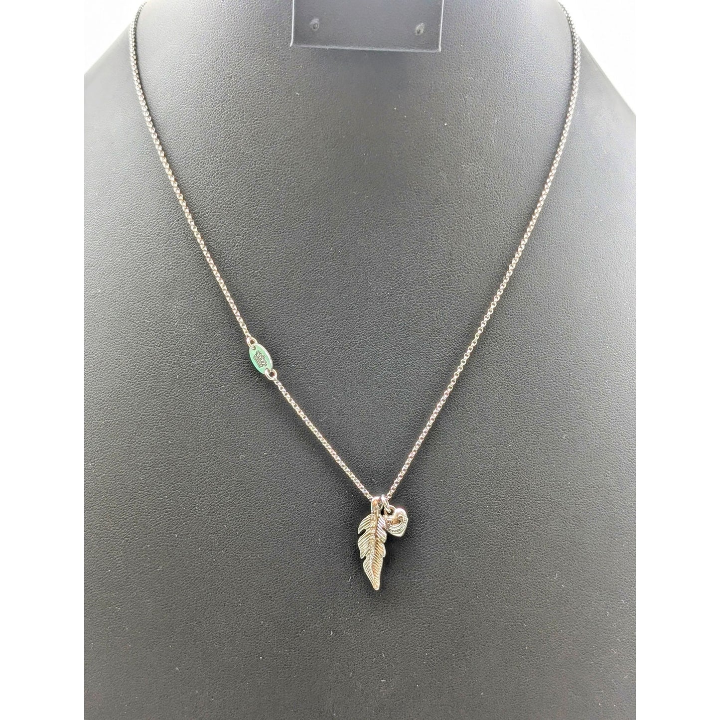 Juicy Couture Crystal Feather Heart Charm Silver Tone 16"-19" Necklace