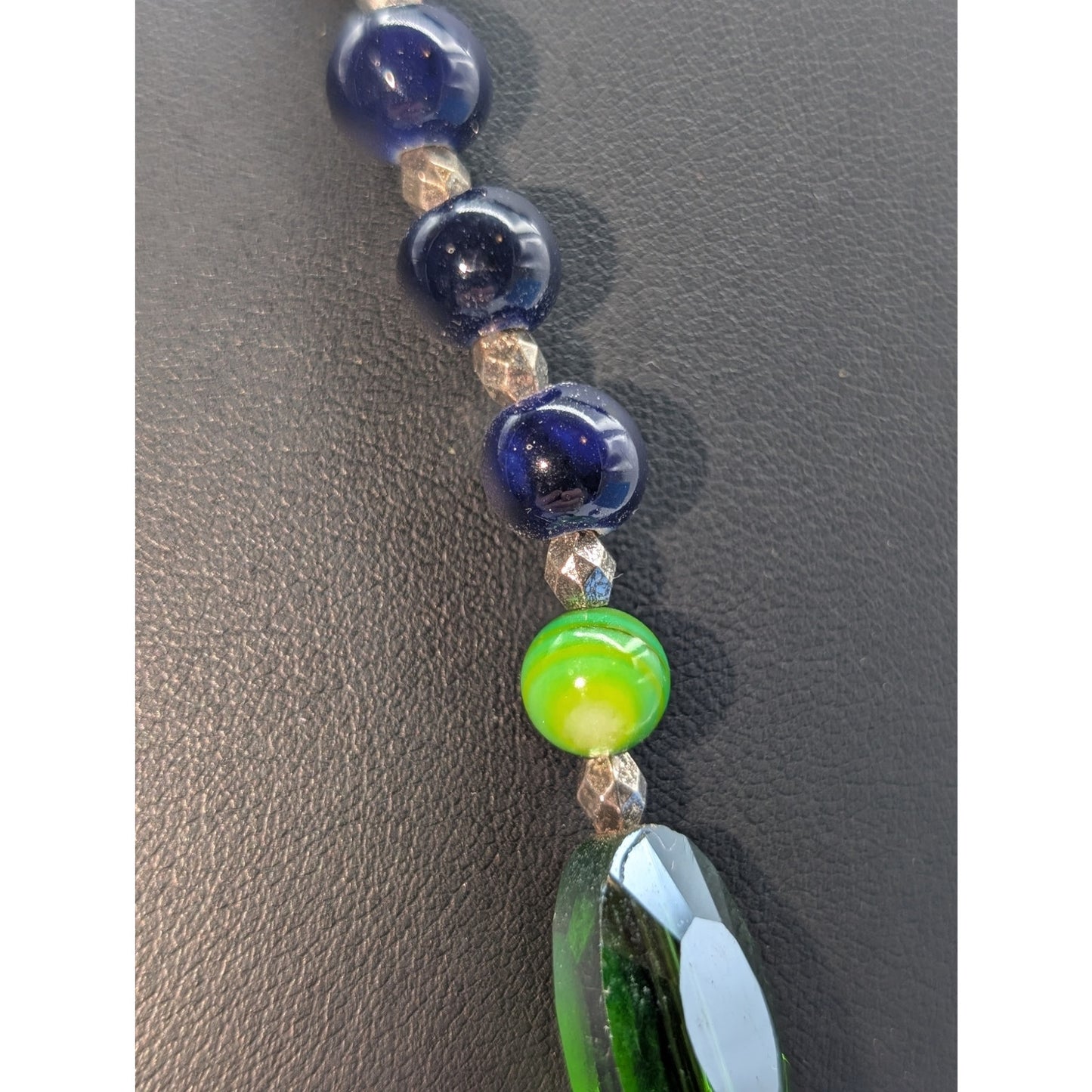 Lot of Blue Green Peacock Glass Czech Shell Crystal 3 Necklaces & 4 Bracelets