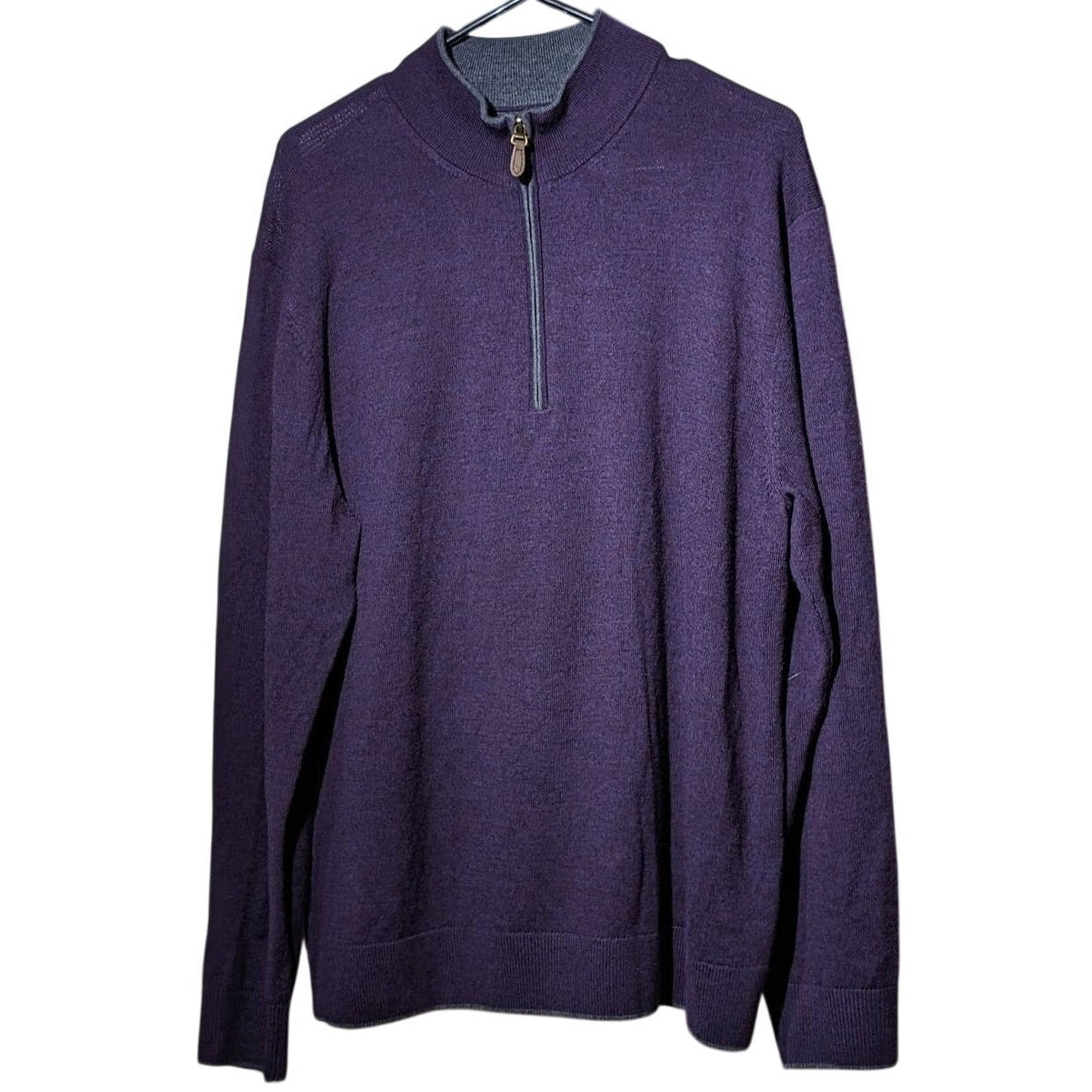 Raffi The Palmer Wineberry Merino Quarter Zip Mock Neck Sweater Mens Sz XL