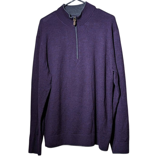 Raffi The Palmer Wineberry Merino Quarter Zip Mock Neck Sweater Mens Sz XL