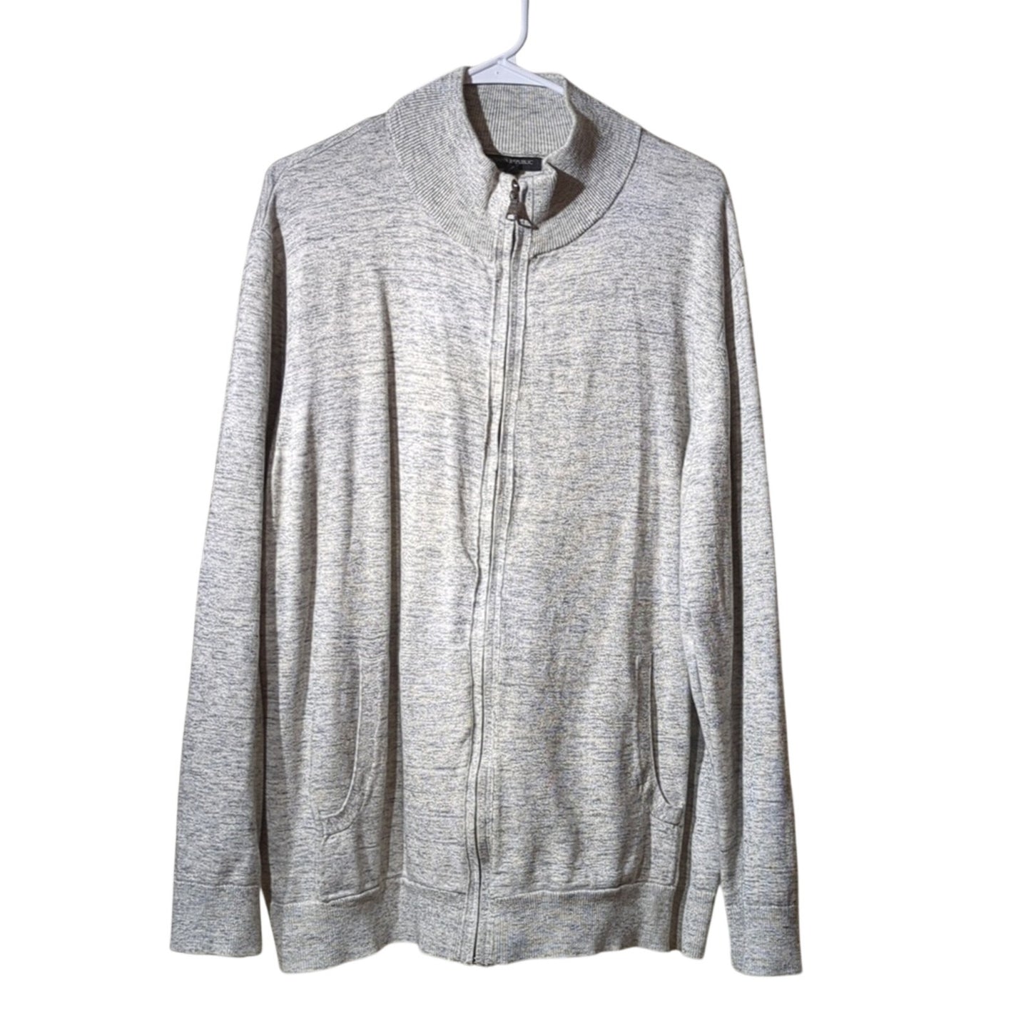 Banana Republic Men's XL Gray Mottled 100% Cotton Full Zip Ribbed T-Neck Sweater