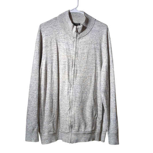Banana Republic Men's XL Gray Mottled 100% Cotton Full Zip Ribbed T-Neck Sweater