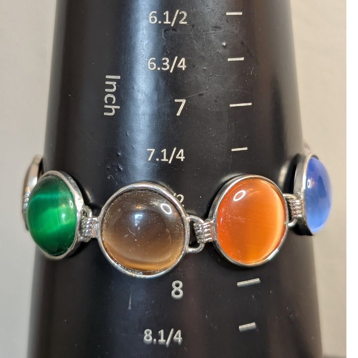 Colorful Bezel Set Cabochon Bead Silver Tone Toggle Bracelet