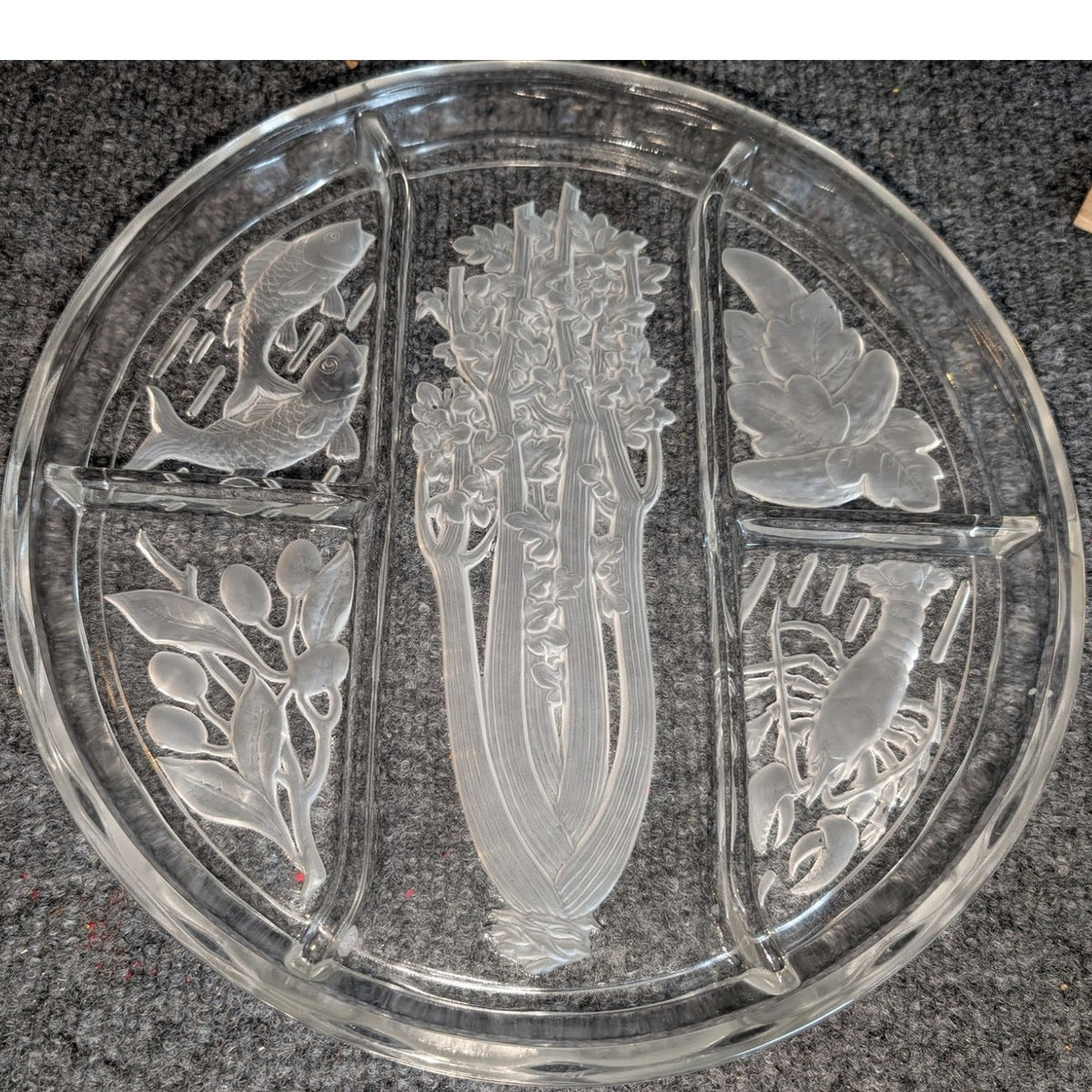 Vintage Indiana Glass Etched Frosted Intaglio Divided 10" Relish Tray