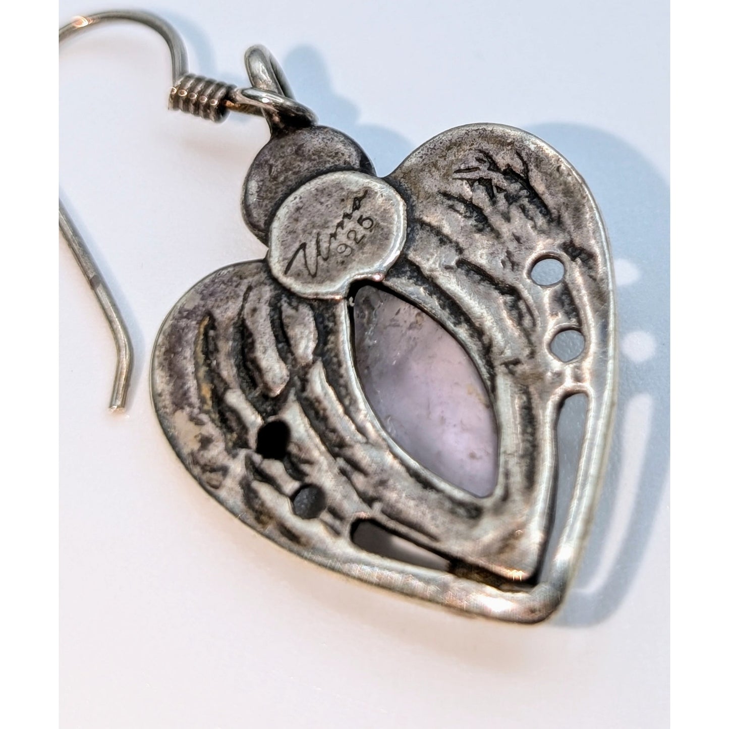 Uma 925 Sterling Silver Heart Dangle Gemstone Earrings