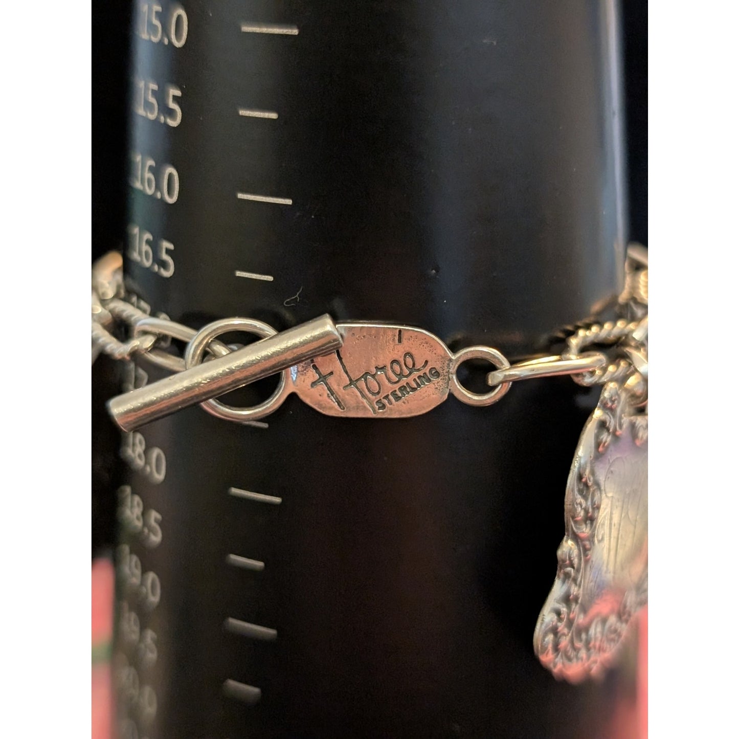 VTG T Foree Hunsicker Sterling Silver Engraved Luggage Tag Cherub Charm Bracelet
