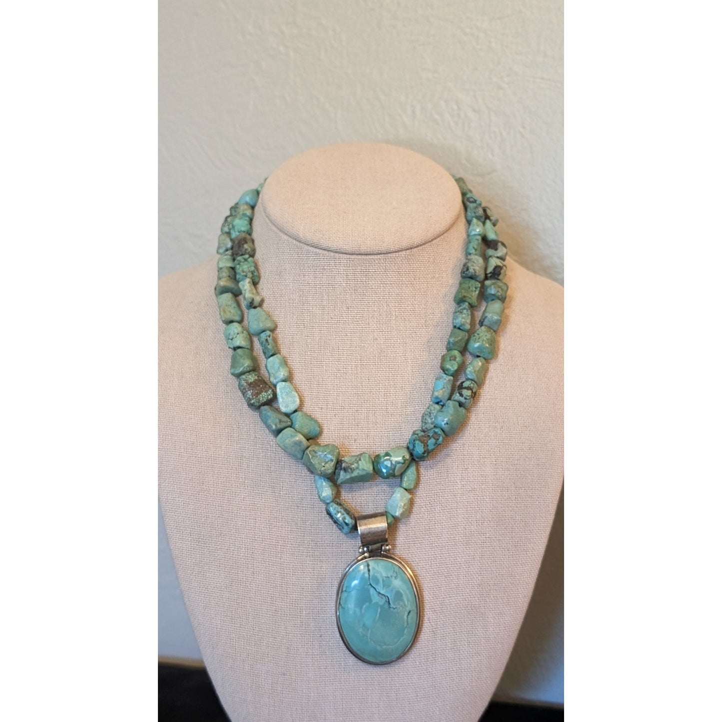 EXEX 925 Sterling Silver Claudia Agudelo Two Strand Turquoise Pendant Necklace
