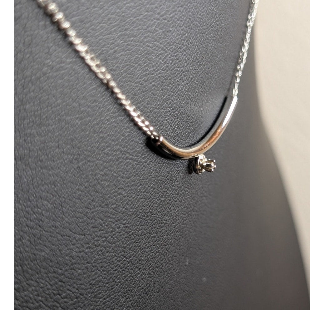 Vintage Artistry 925 Sterling Genuine Diamond Curved Bar 15.5" Necklace