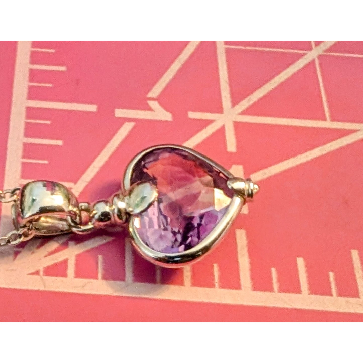 14Kt White Gold Amethyst Heart Pendant Fancy Chain 17" Necklace
