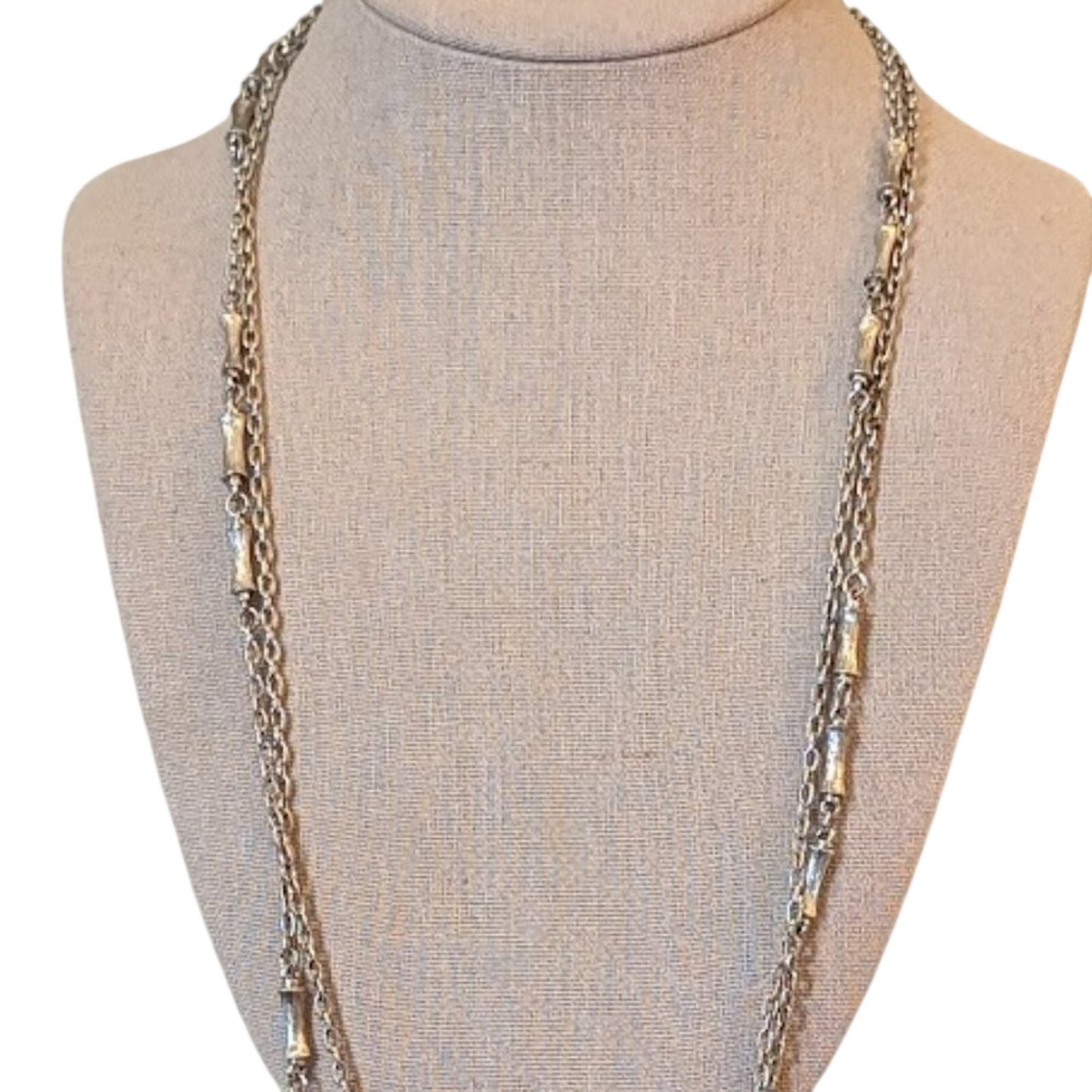 Vintage Long Silver Tone Chain with Silver Tone Stations