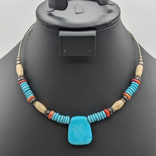 Vintage Liquid Silver Wire Southwestern Stone Beaded Necklace One Size Fits Most