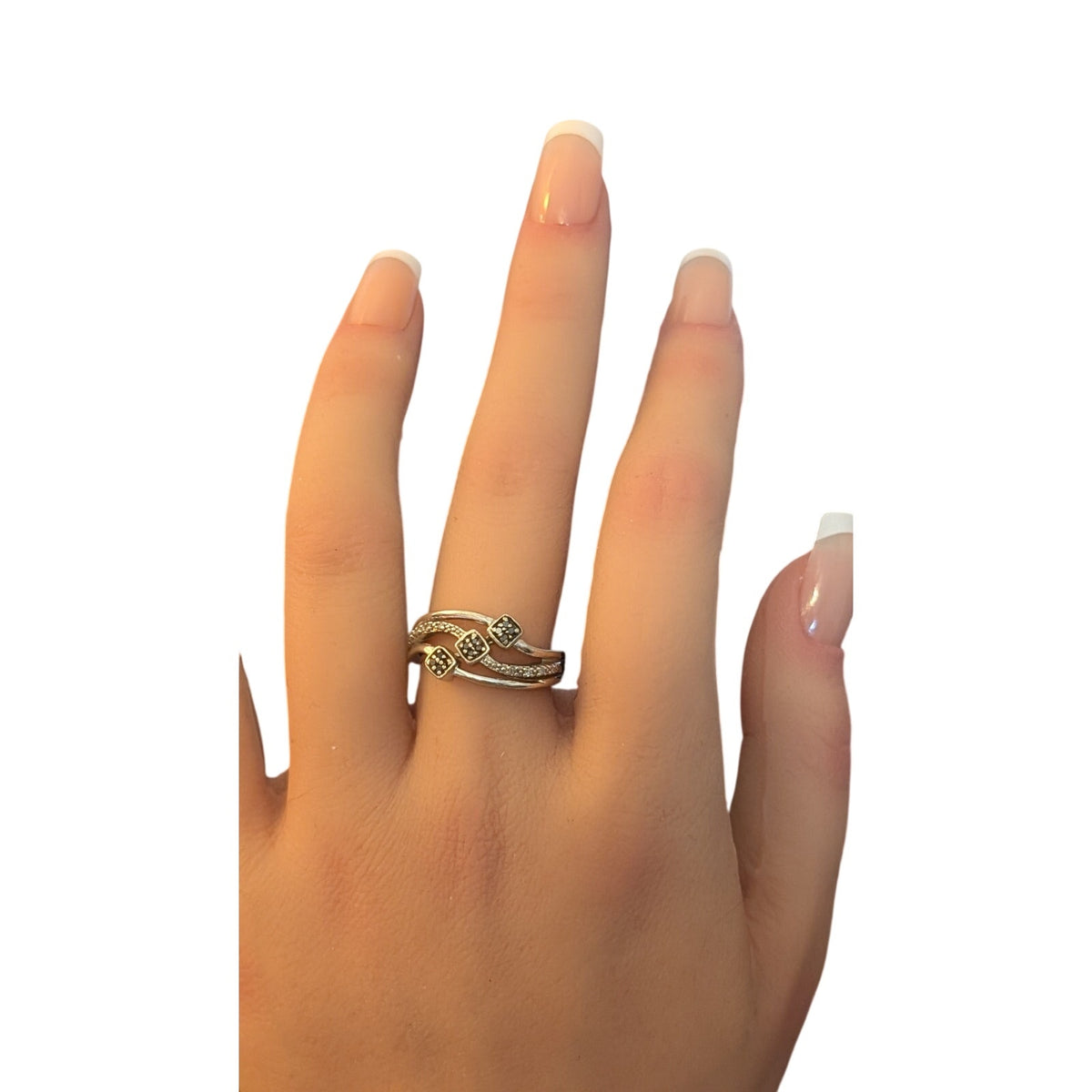 Vintage Natural Black & White Diamond Design 925 Sterling Silver Ring Size 7