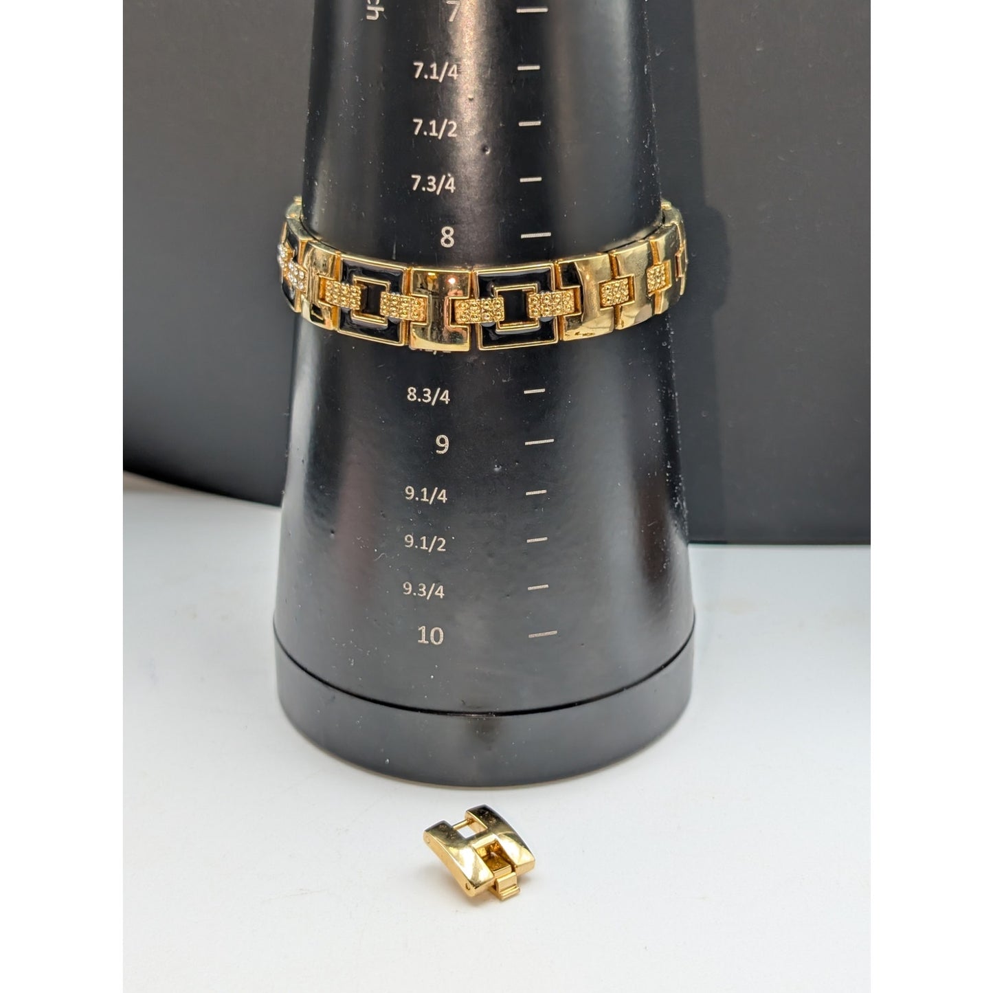 Vtg Gold Tone Black or Blue Enamel Rhinestone XL Extra Link 1/2" Wide Bracelet