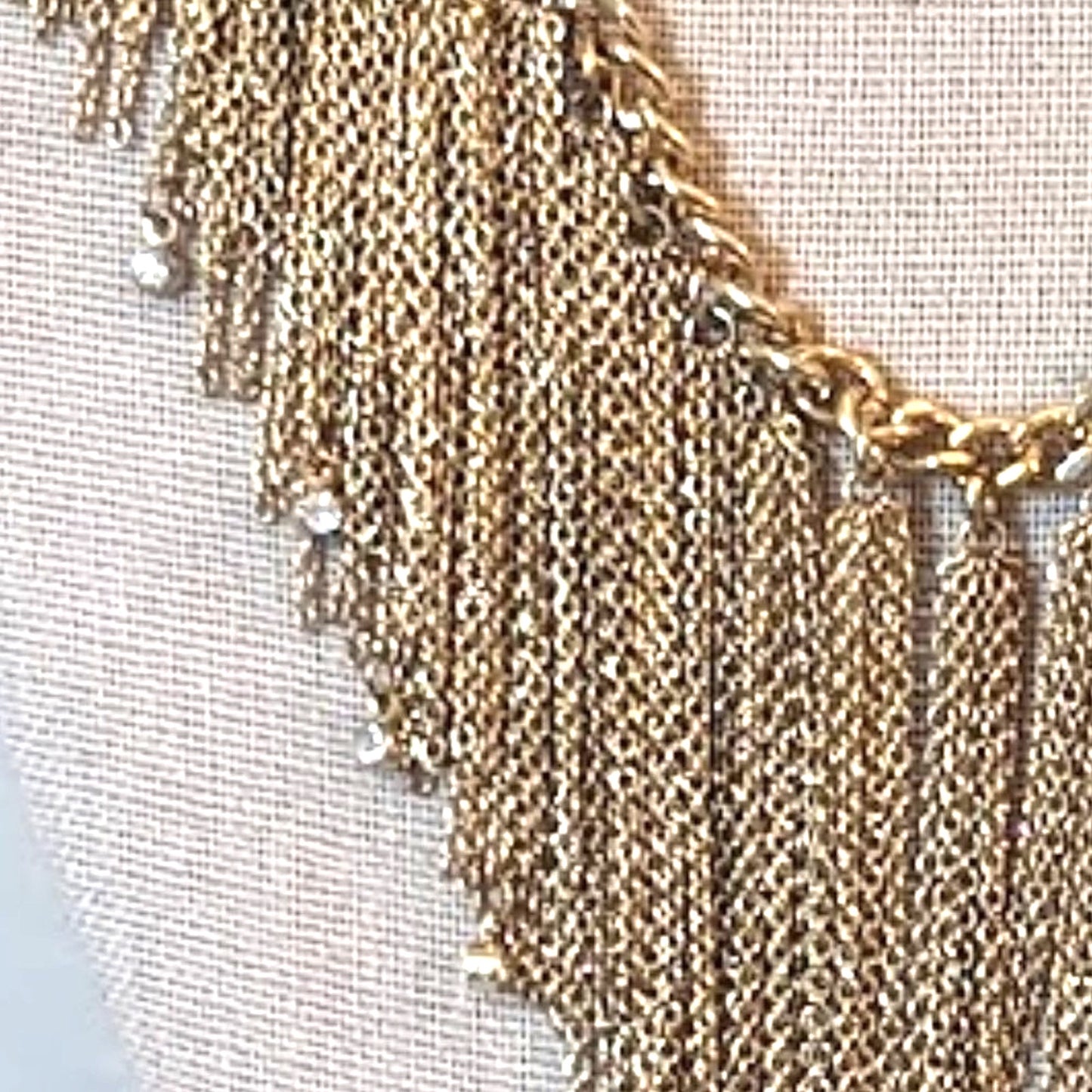 ABS Allen Schwartz Gold Tone Fringe Necklace  with Rhinestone Dangles