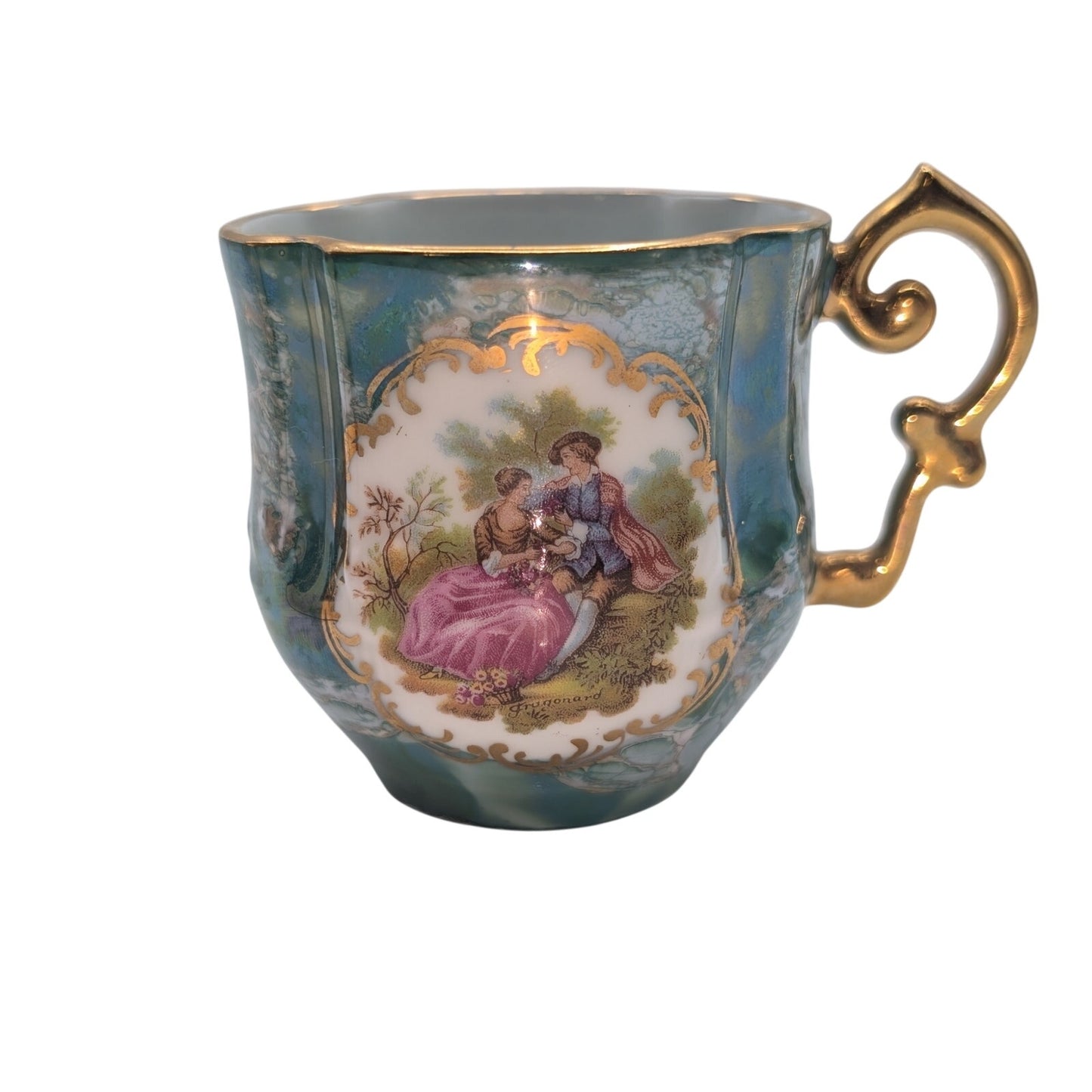 Vtg Limoges France Porcelain Demitasse Cup 22K Gold Fragonard Courting Couple