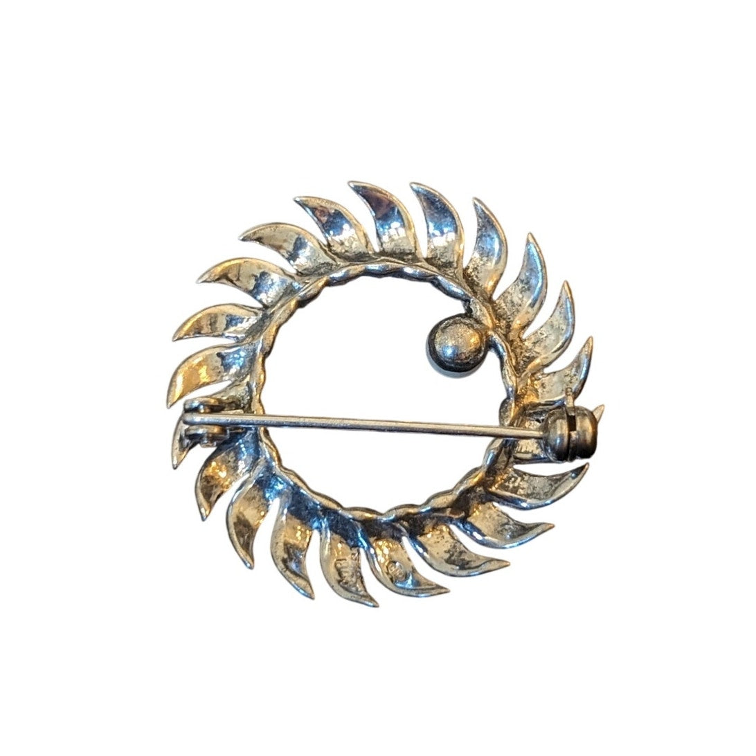 Antique 835 Silver Marcasite One Faux Pearl Wreath Brooch/Pin