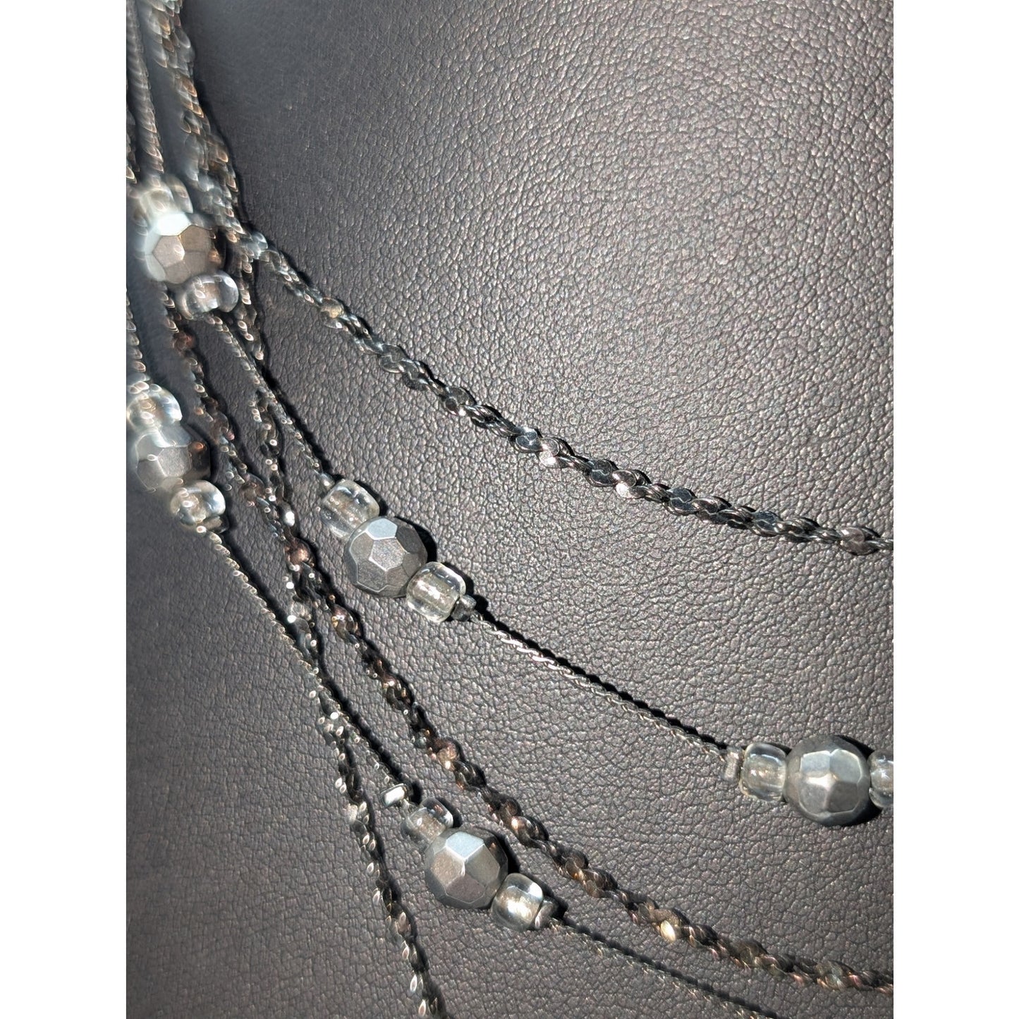 Gun Metal Metallic Clear Bead Five Multi-Strand Chain 15.75"-18" Necklace
