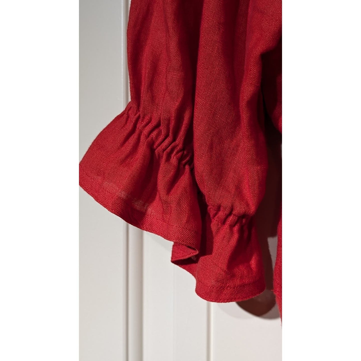 Resi Hammerer Red Vintage 80s Button Front Ruffle Three Quarter Sleeve Top Sz S