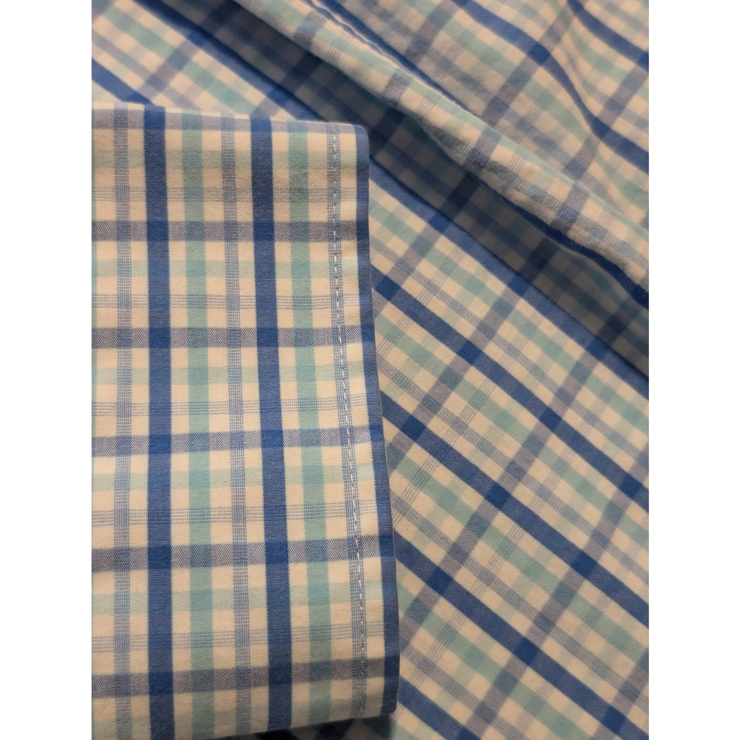 Izod Slim Fit Blue Green Plaid Cotton Button Down Long Sleeve Shirt Mens Sz XL