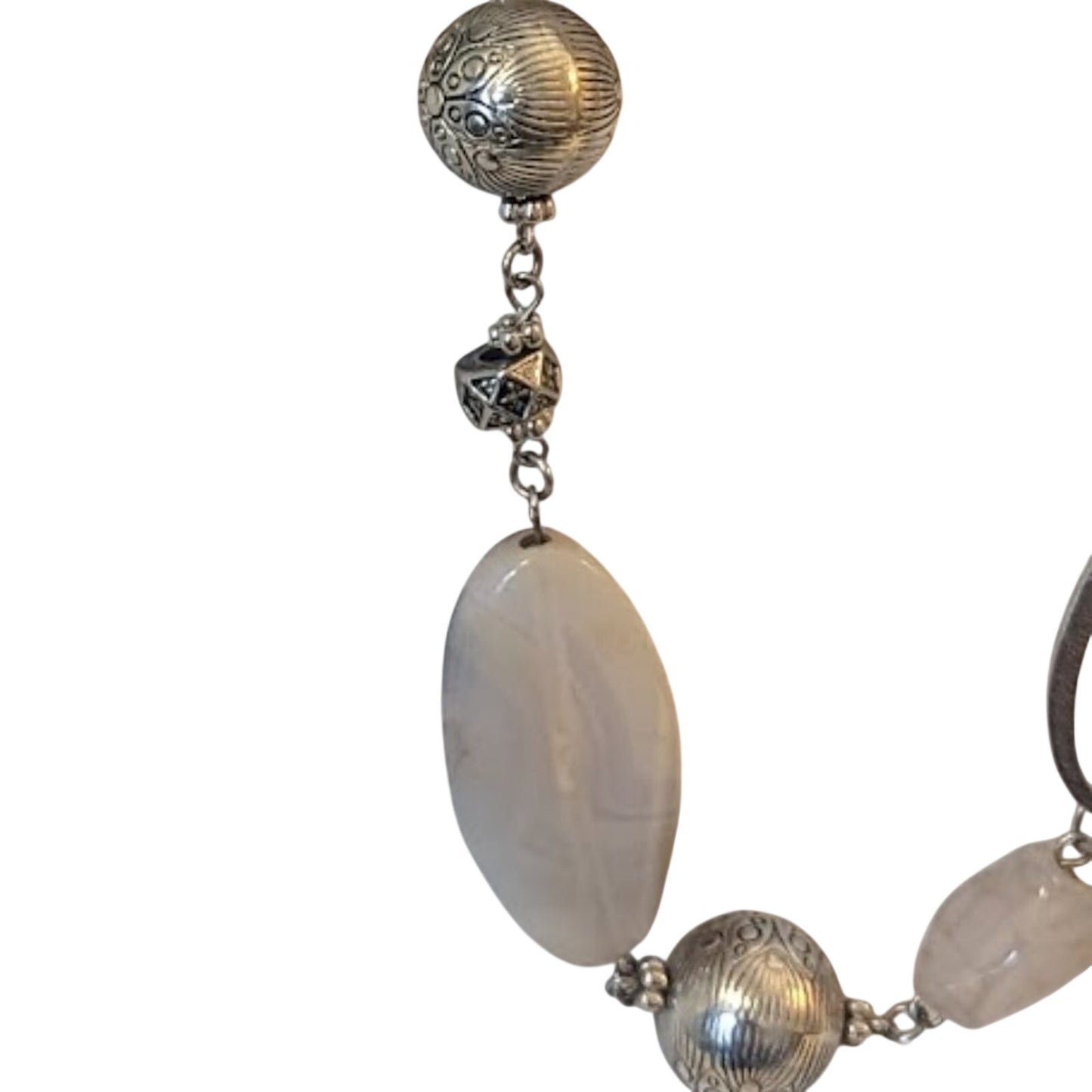 Gemstones, Silver Tone Balls and Beads, and Silver Tone Oval Necklace