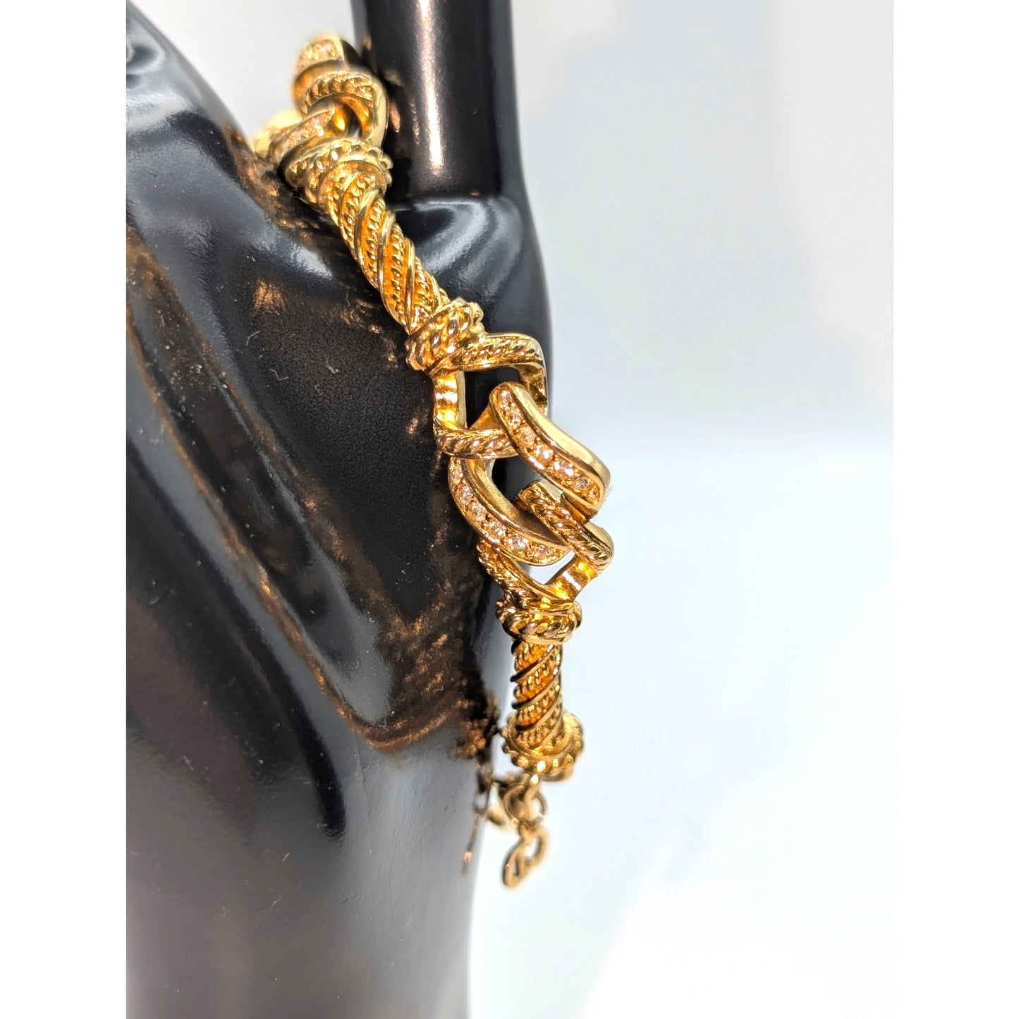 Christian Dior Vintage Gold Plated Twisted Link Crystal Accent Chain Bracelet