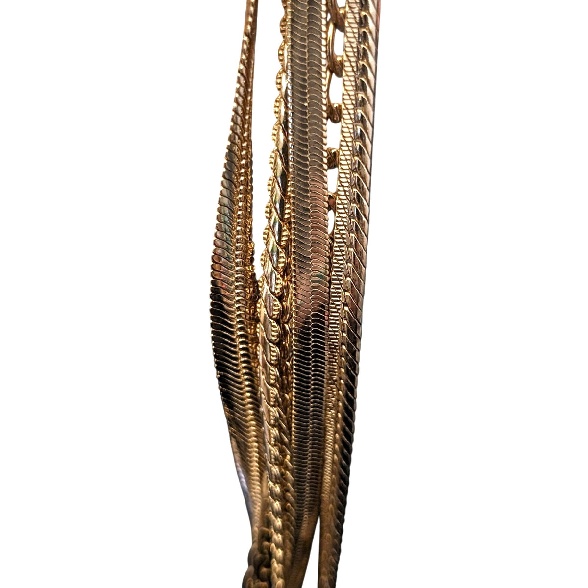 Chunky Long One Strand Into Seven Strands High Shine Gold Tone Chain Necklace