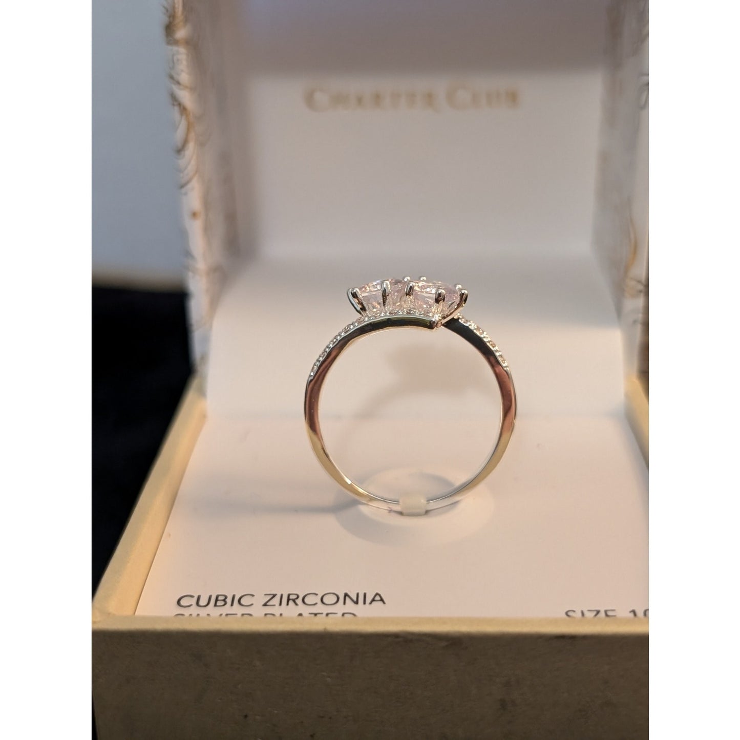 Charter Club NWT Double Solitaire CZ Silver Plated Ring Size 10
