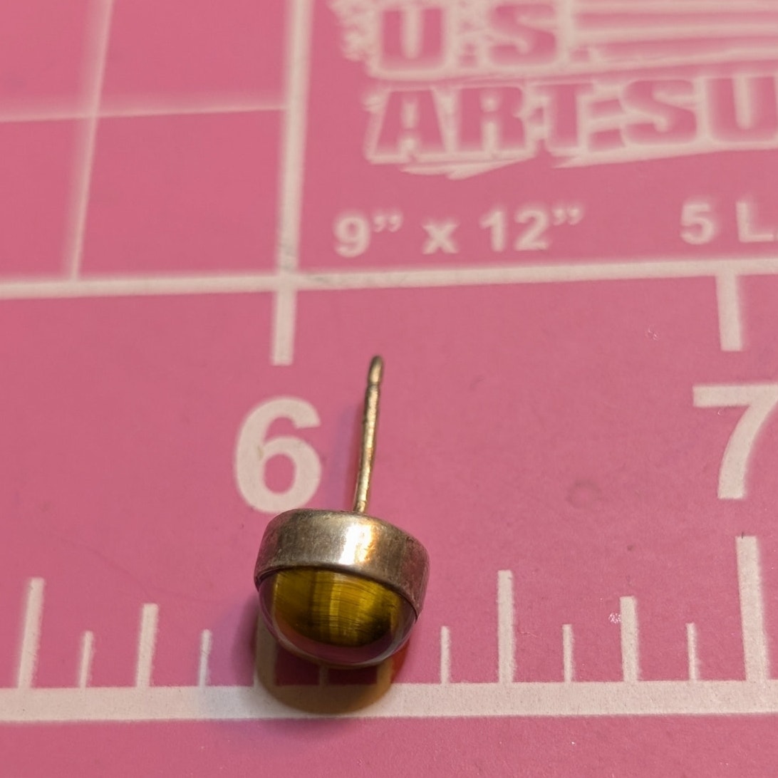Vintage Sterling Silver Tiger's Eye Cabochon Stud Earrings