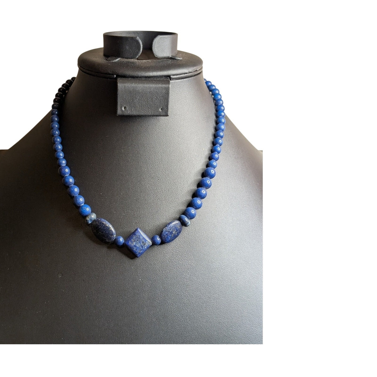 Natural Blue Egyptian Lapis Lazuli 6mm Round Stone Sailor's Clasp 16" Necklace