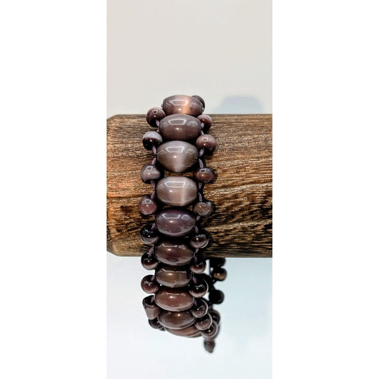 Purple Cat's Eye Glass Bead Pull String Adjustable Bracelet