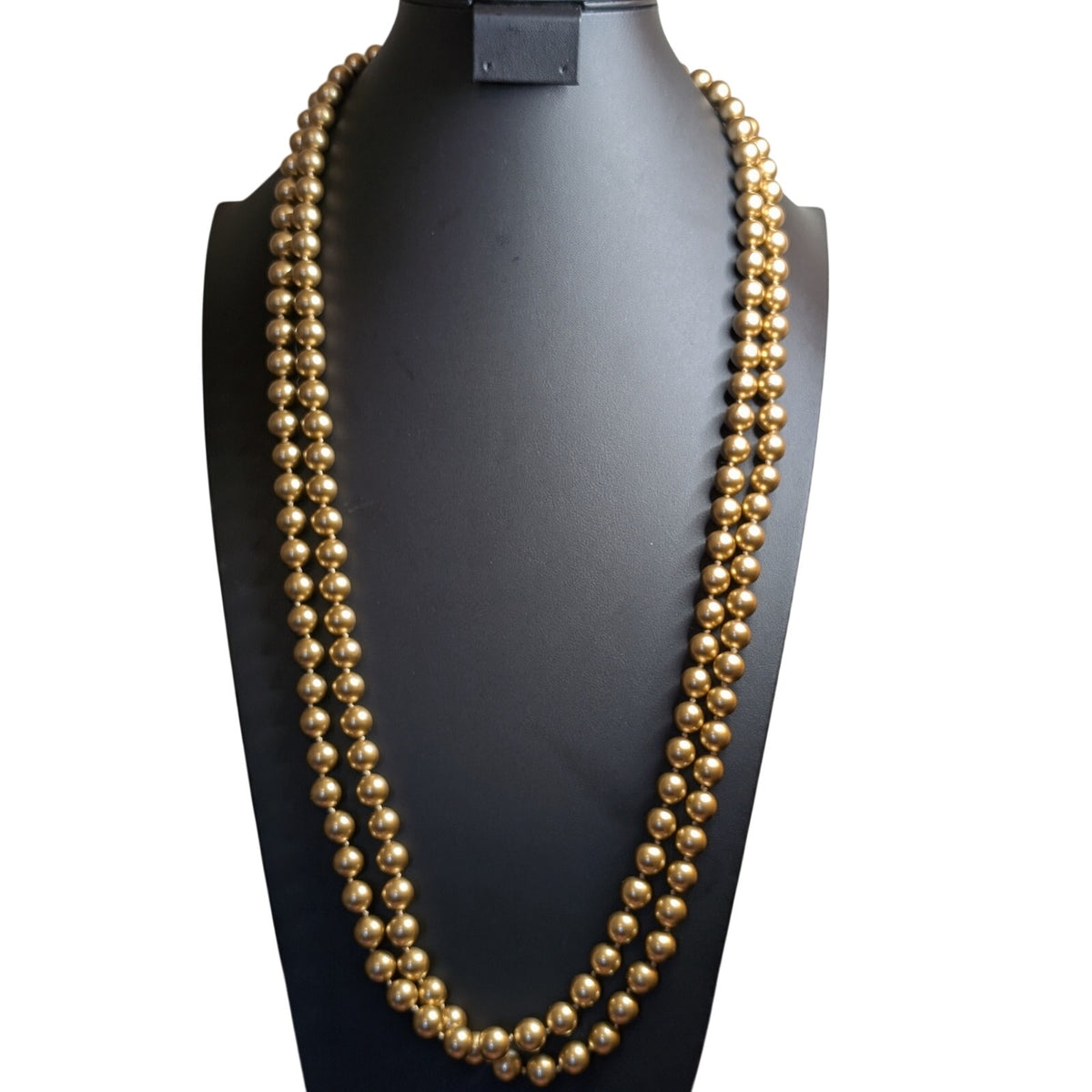 70" Single Strand Individually Knotted Gold Color 8mm Faux Pearl Bead Necklace