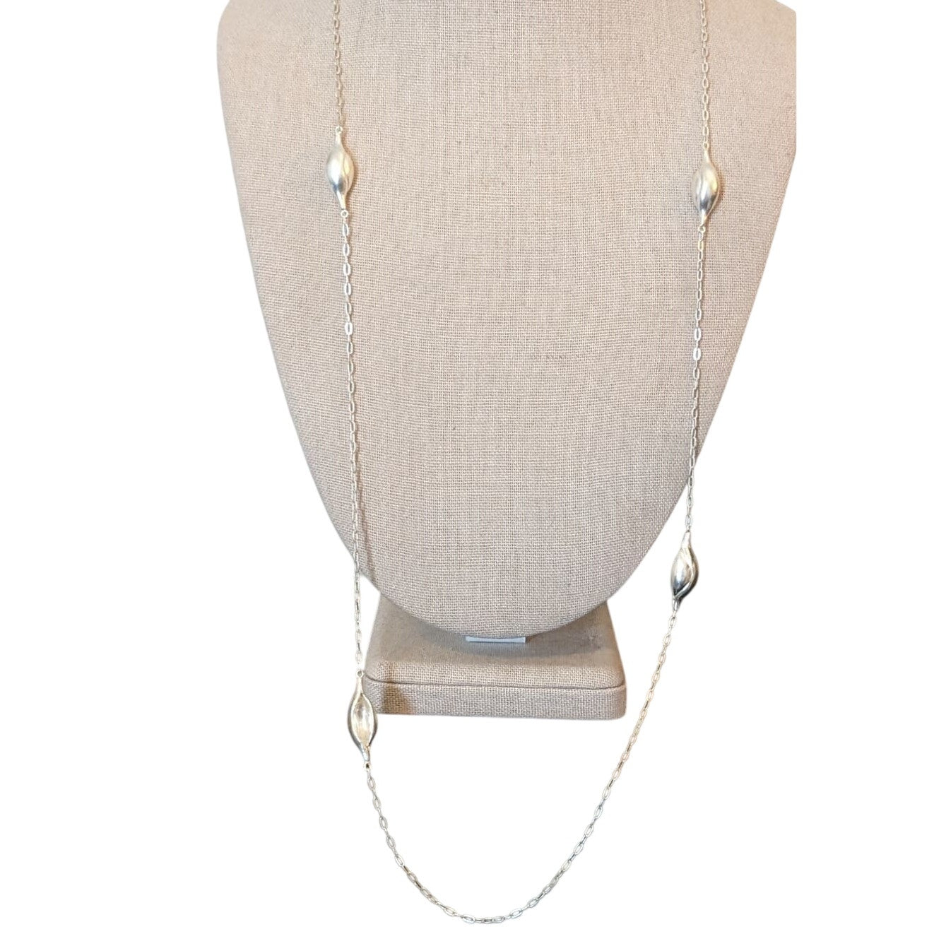 Vintage Silver Plated Snail Shell Bead Drawn Cable Link Chain Necklace