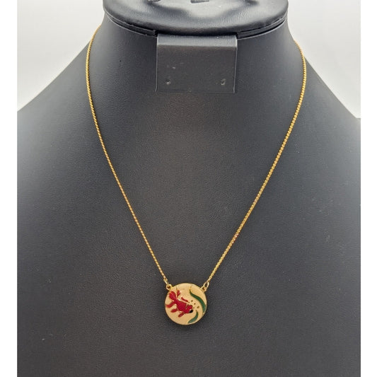 Vtg Made in Thailand 17.25" Gold Tone Enamel Cloisonne Red Fish Pendant Necklace