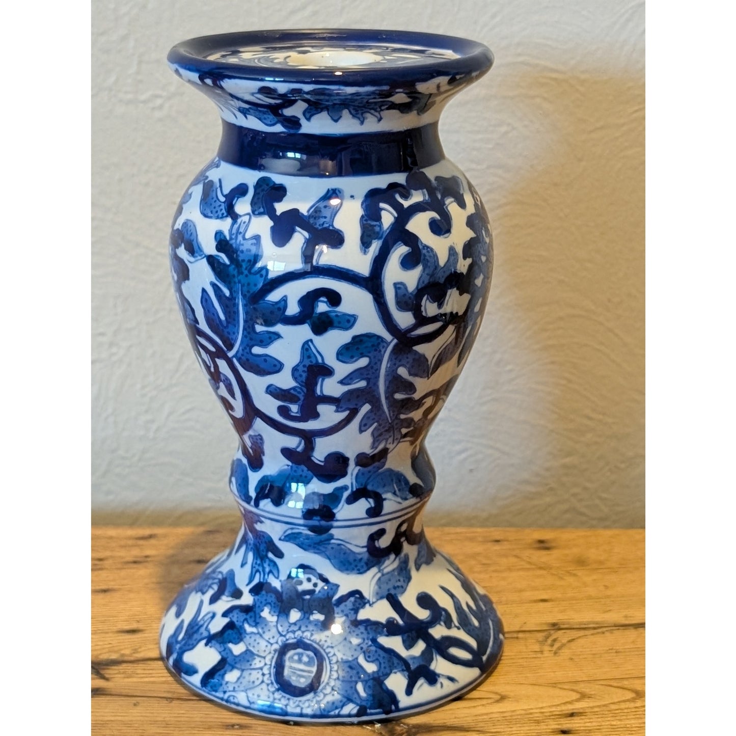 Vintage Blue & White Chinoiserie Ceramic Candle Holder
