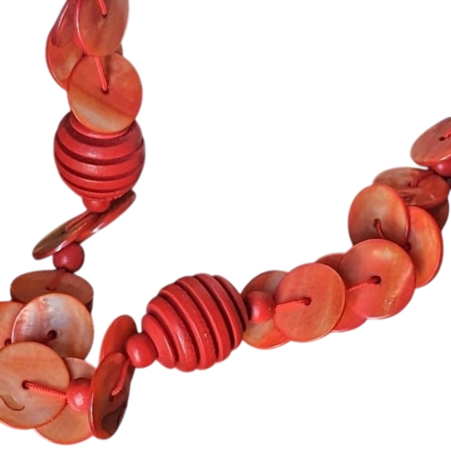 Vintage Orange Shell & Wooden Bead Necklace