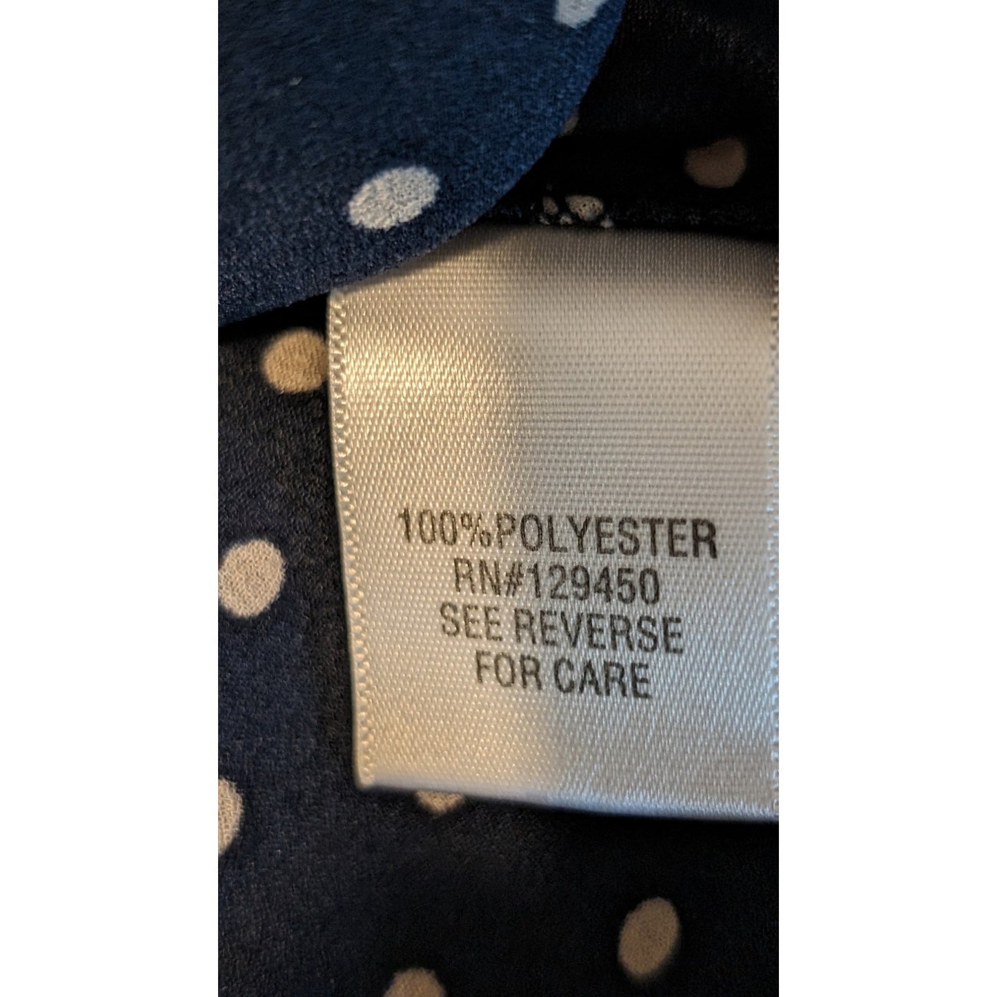 Apt 9 Navy Polka Dot Pleated Button Front V Neck Roll Tab Short Cuff Sleeve Sz L