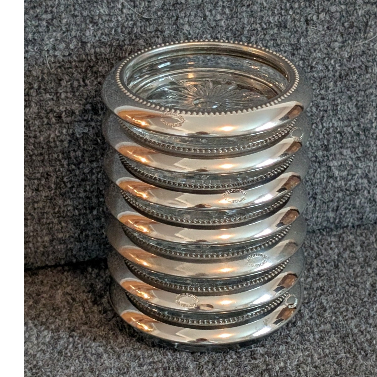 Vintage Regency Style Crystal Silverplate Coasters Set of 7 By WeS Blankinton