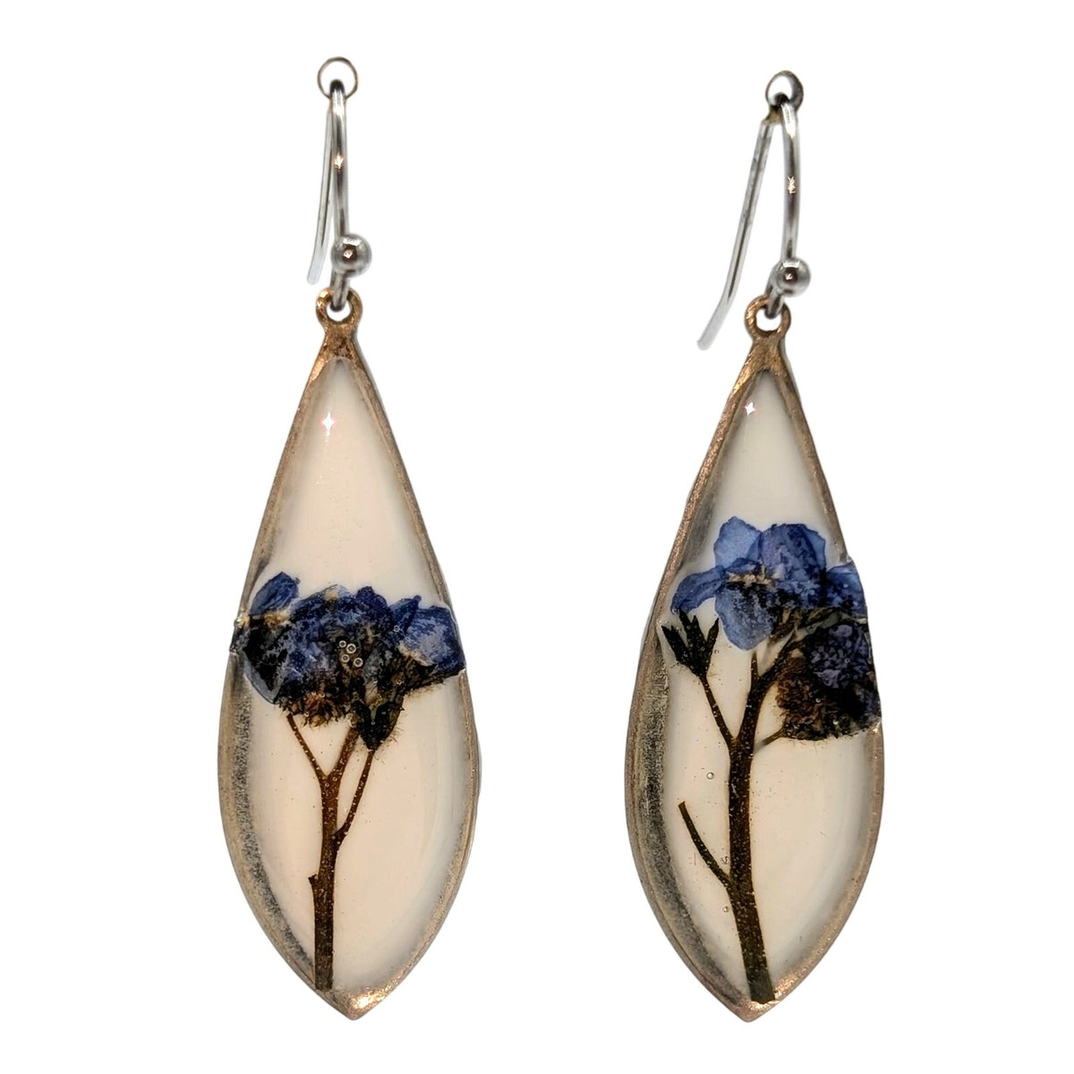 VTG Tiny Forget-Me-Not White Ceramic Teardrop Dangle Ear Wire Earrings