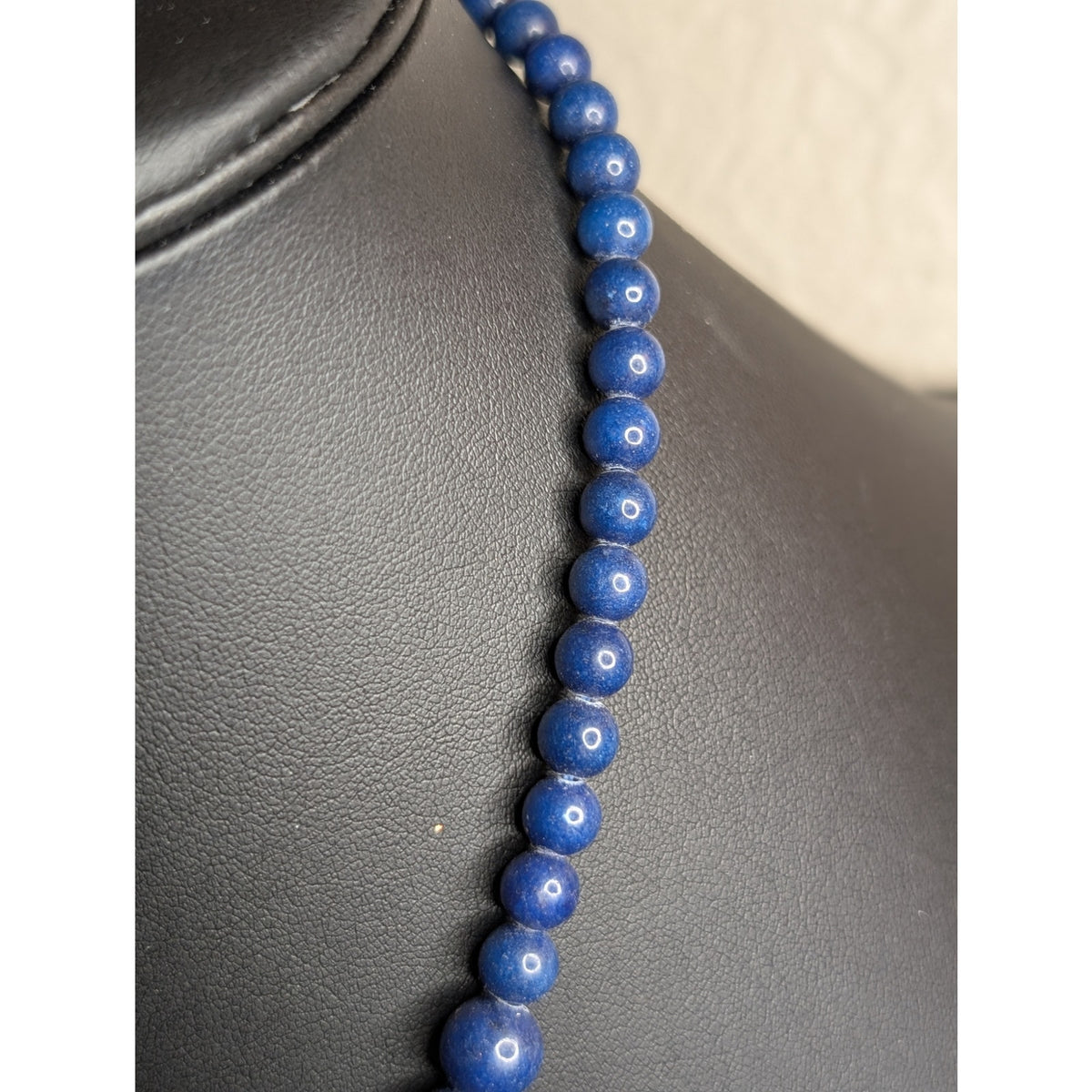 Natural Blue Egyptian Lapis Lazuli 6mm Round Stone Sailor's Clasp 16" Necklace