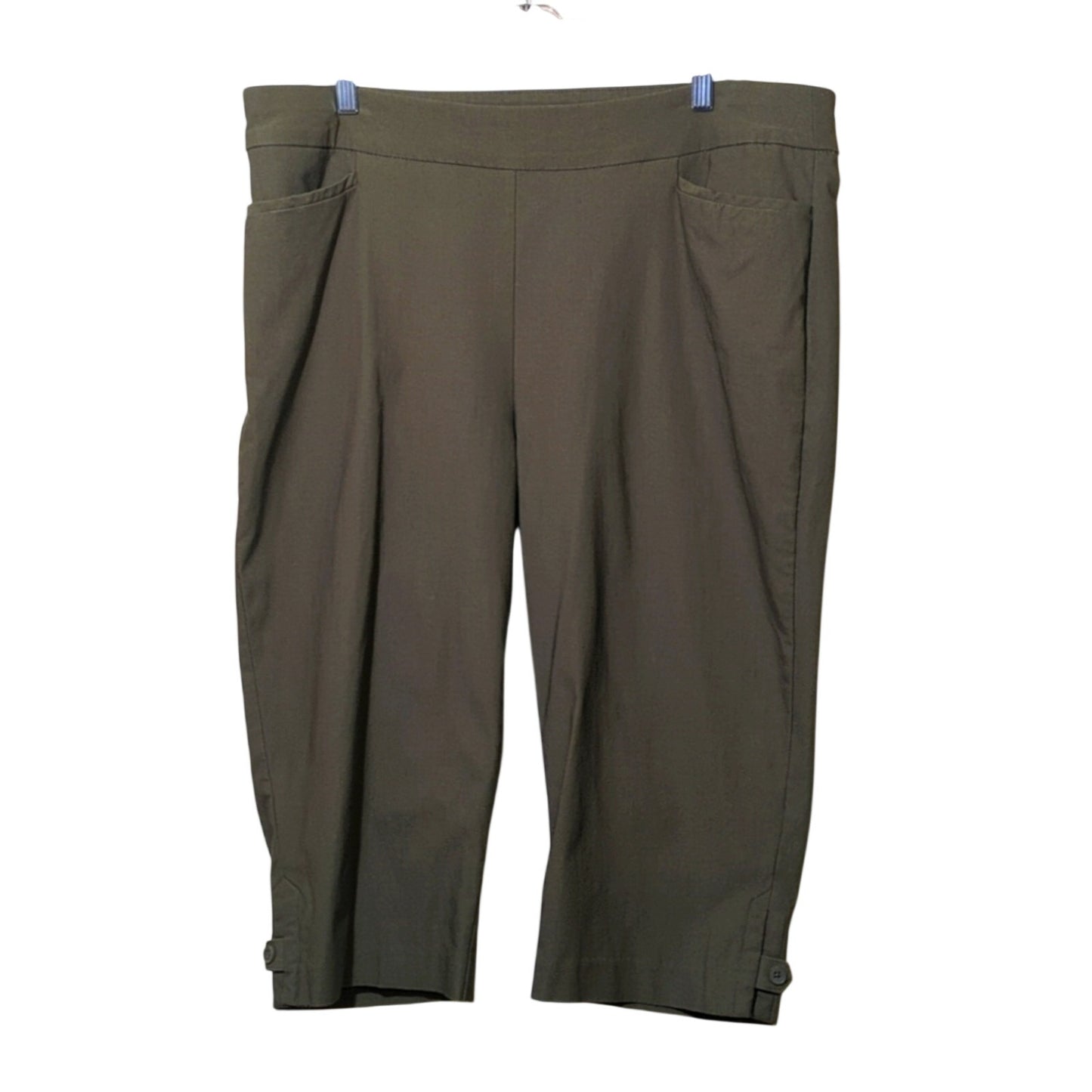 Chico's Women's Size 3 (US 16) Olive Green Button Tab Crop Stretch Pull On Pant