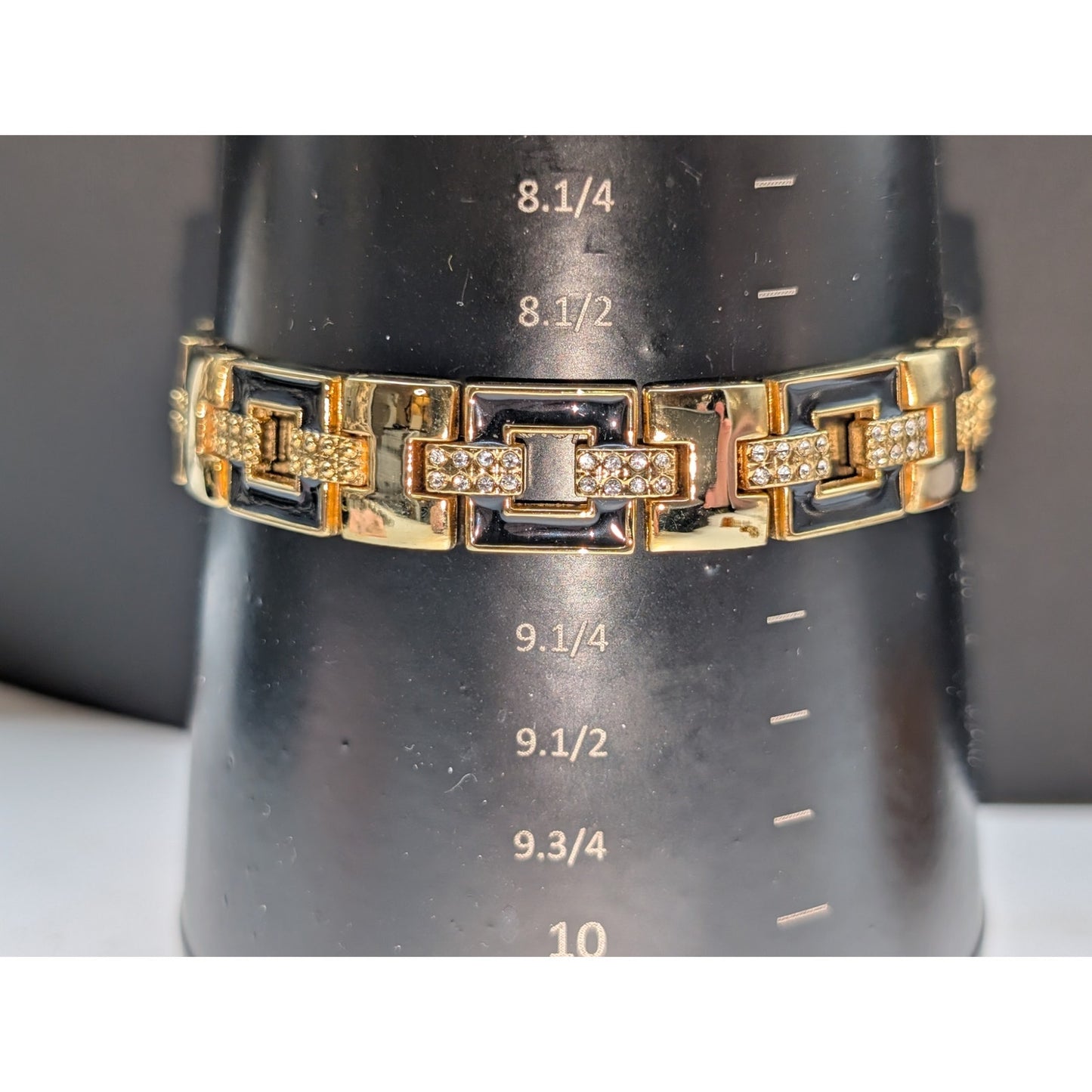 Vtg Gold Tone Black or Blue Enamel Rhinestone XL Extra Link 1/2" Wide Bracelet