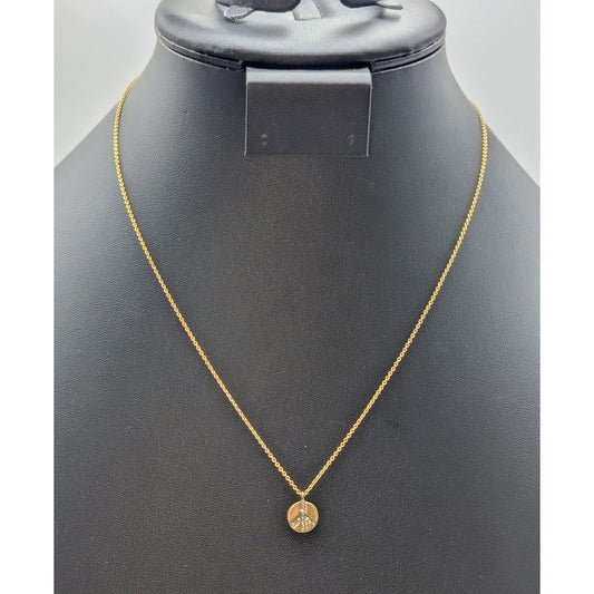 Spartina 449 Gold Tone AB Crystal Peace Sign Pendant Chain Necklace