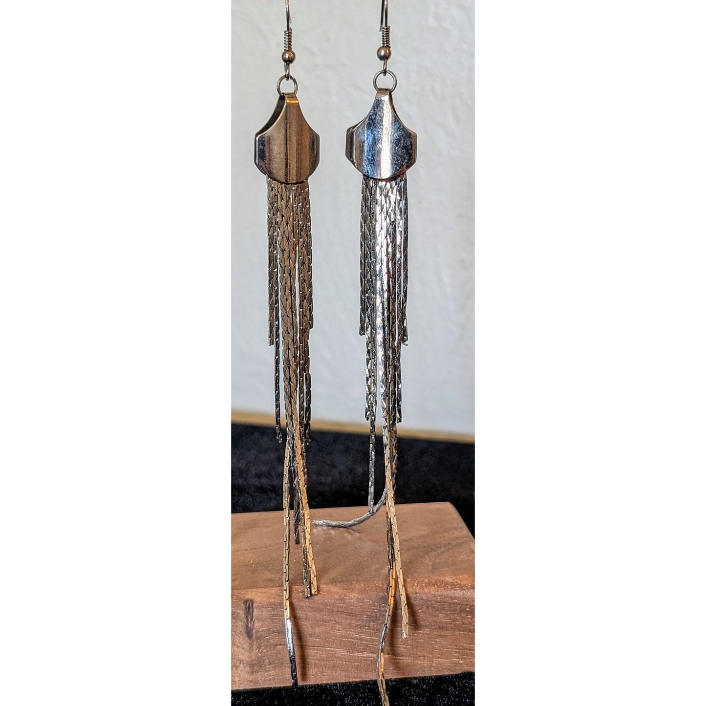 Long Multi-Chain Gun Metal Dangle French Wire Earrings