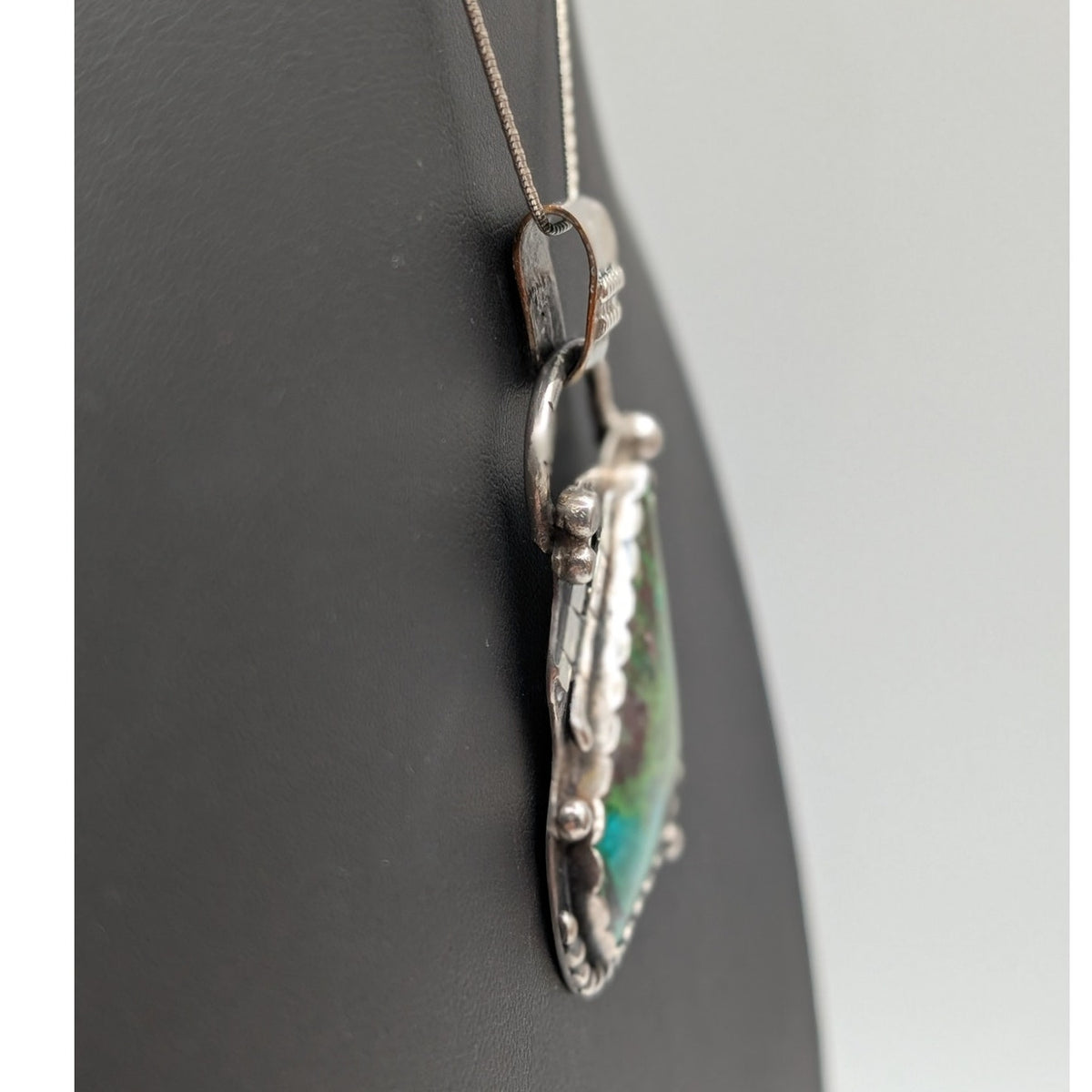 Vtg Artisan Handmade 'BT Sterling' Blue Green Stone Pendant Necklace 27.0g