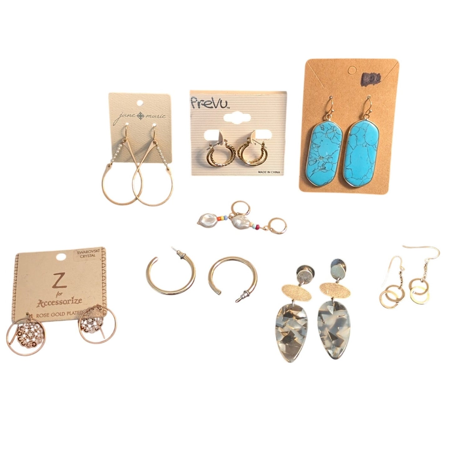Lot of Eight Pair Gold Tone Pierced Earrings