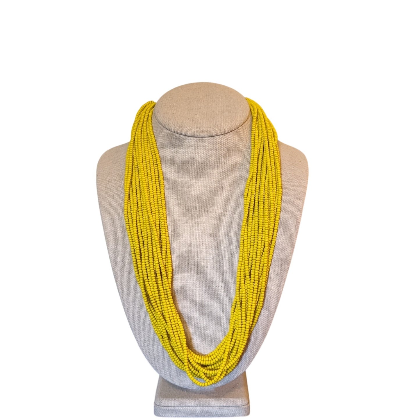 Naga Yellow 18 Strand Glass Seed Bead Ethnic Tribal Boho Necklace