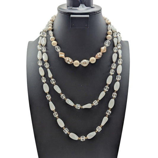 Lot of Two Vintage Glass Bead Glass Crystal Faux Pearl Necklaces