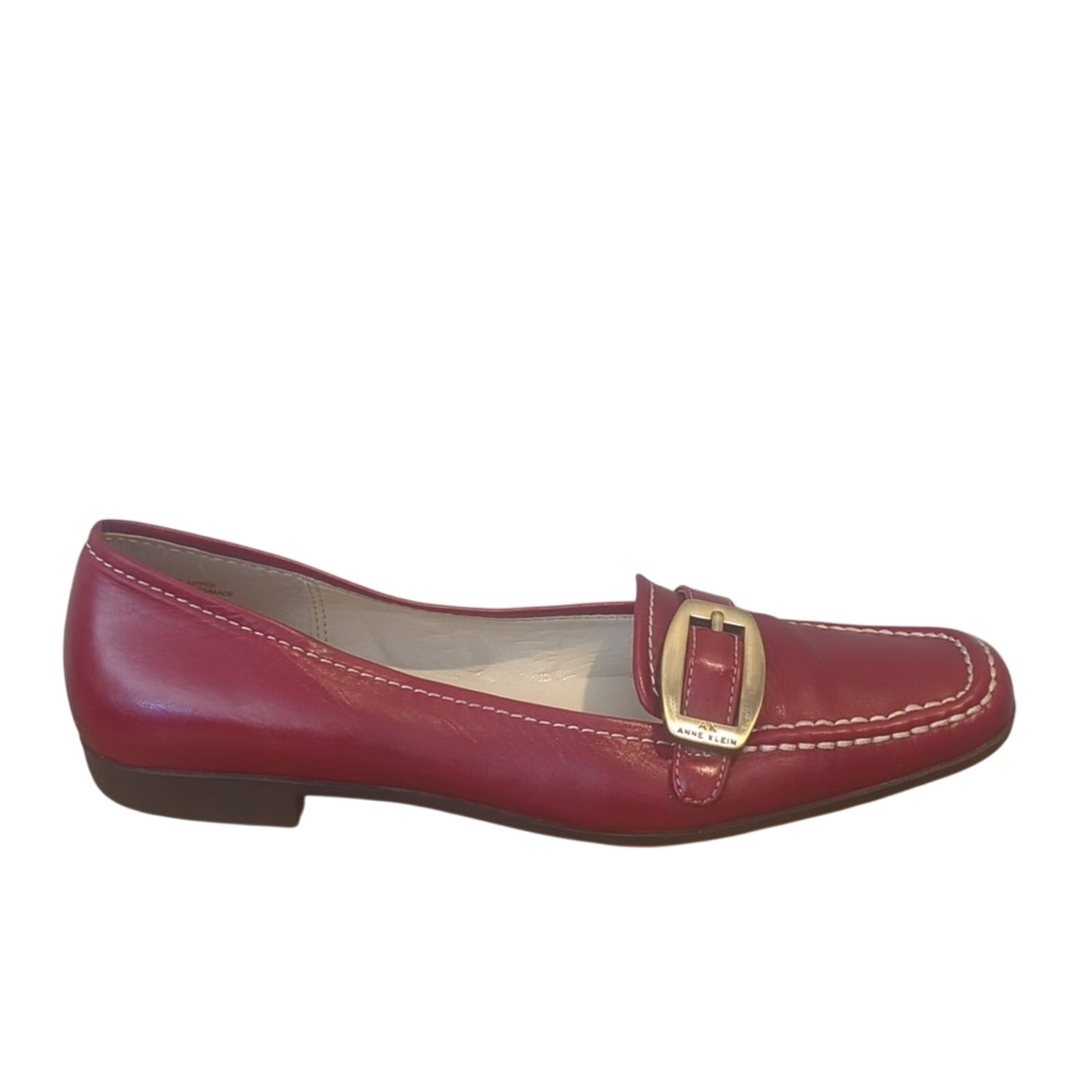 Anne Klein iflex Red Leather Topstitch Gold Hardware Loafers Women's Size 7.5N