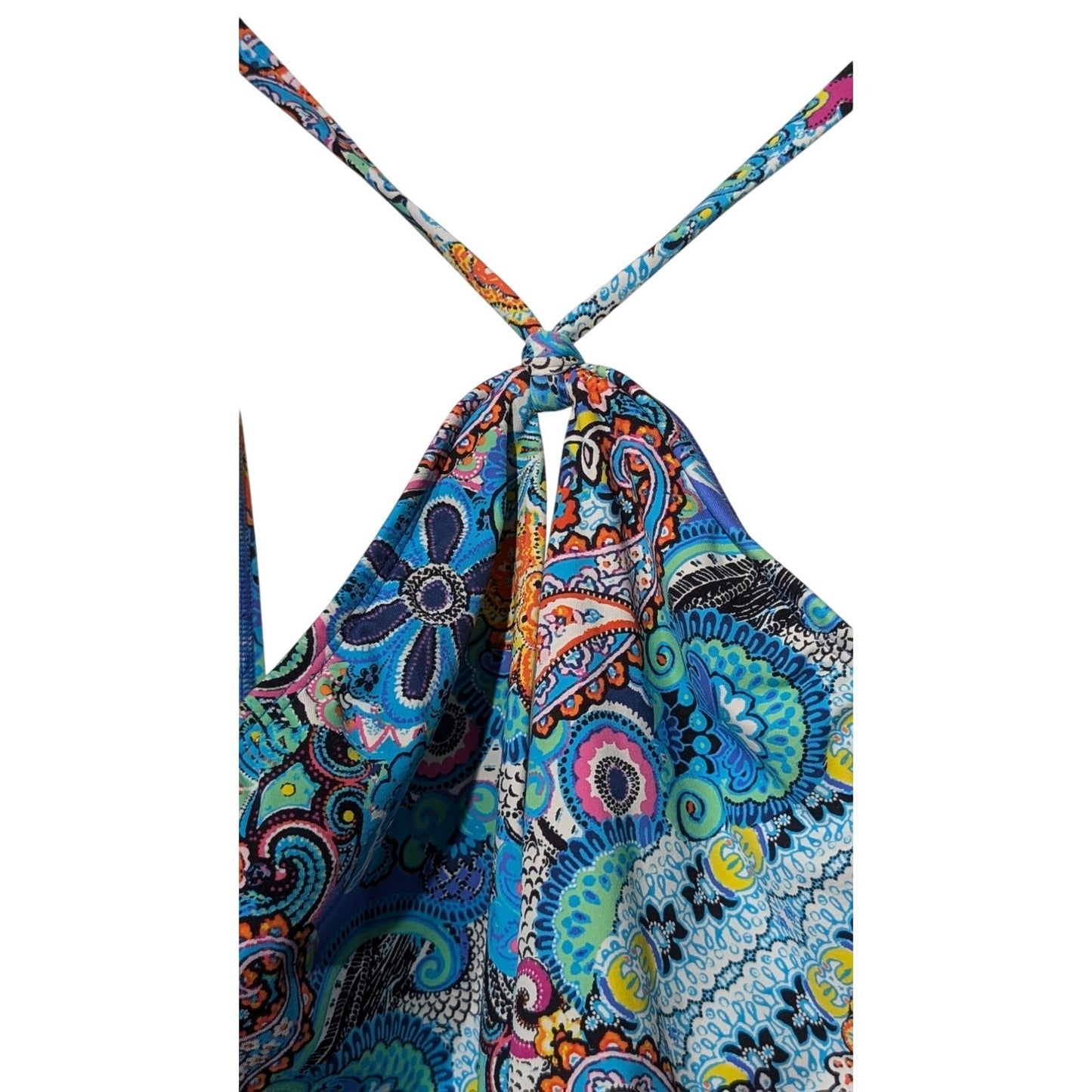Bleu Rod Beattie Keyhole Paisley Blue Teal Multi Womens Bandeau Swim Suit Sz 8