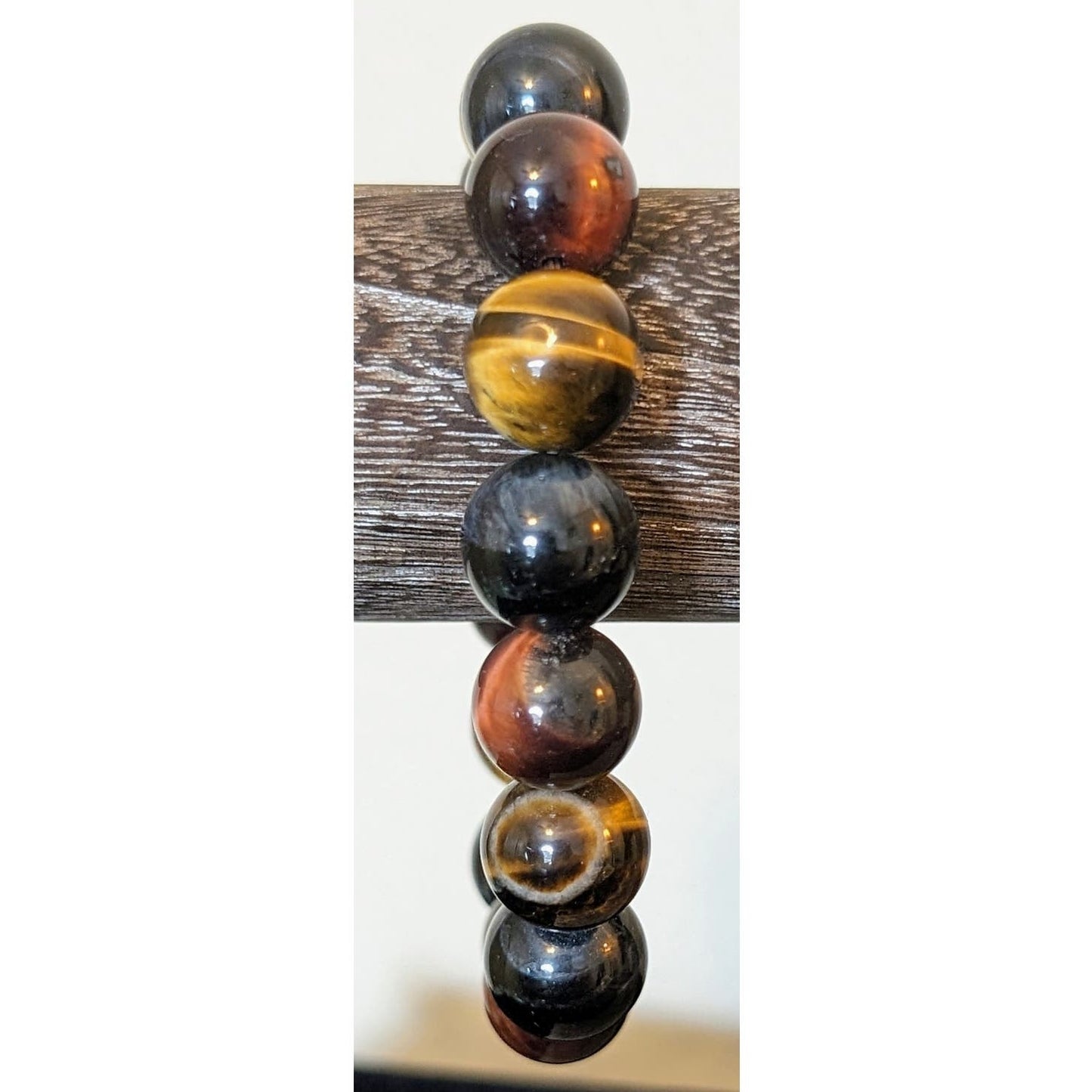 14mm Blue, Red and Gold Yellow Tiger Eye Beaded Stretch Bracelet